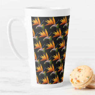 Sinaasvogel van Paradijs Plantpatroon op Zwart Latte Mok