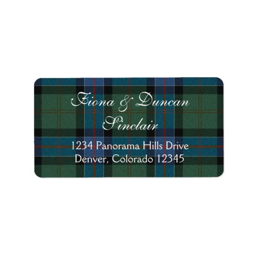 Sinclair Ancient Hunting Tartan Schotse Adres Etiket (Voorkant)