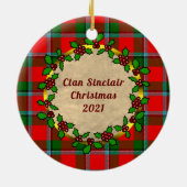 Sinclair Badge & Tartan Gepersonaliseerde Kerstmis Keramisch Ornament (Achterkant)