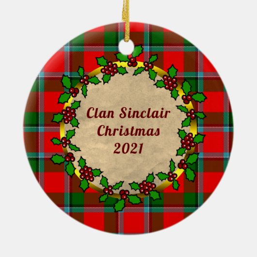 Sinclair Badge & Tartan Gepersonaliseerde Kerstmis Keramisch Ornament (Achterkant)