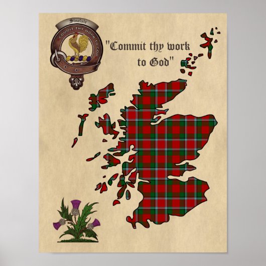 Sinclair Clan Badge en Tartan Poster 11x14 (Voorkant)