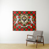 Sinclair Clan Badge & Unicorns w/Tartan Wandkleed (In Situ (horizontaal))