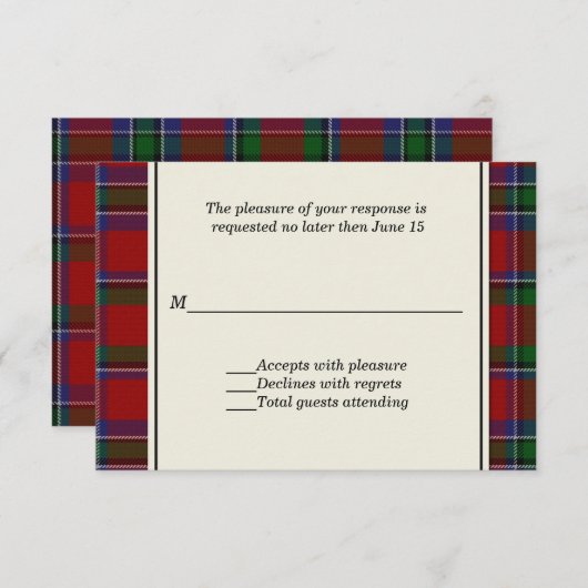 Sinclair Pset Custom Wedding RSVP Card (Voorkant / Achterkant)