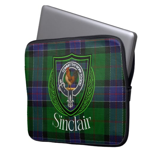 Sinclair Scottish Clan Tartan and Crest  Laptop Sleeve (Voorkant Links)