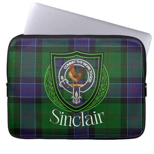 Sinclair Scottish Clan Tartan and Crest Laptop Sleeve (Voorkant)