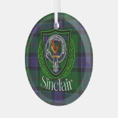 Sinclair Scottish Clan Tartan & Crest Glas Ornament (Voorkant links)