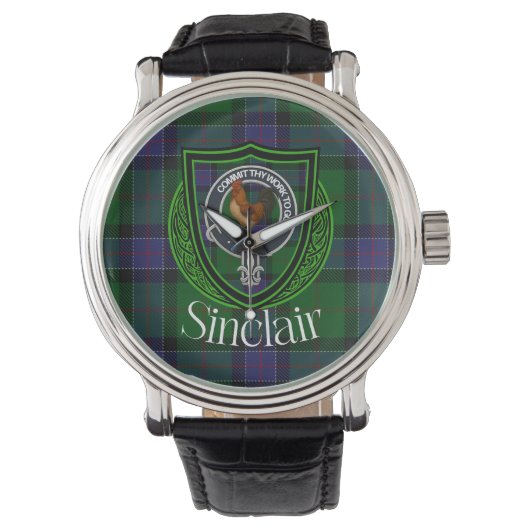 Sinclair Scottish Clan Tartan & Crest Horloge (Voorkant)