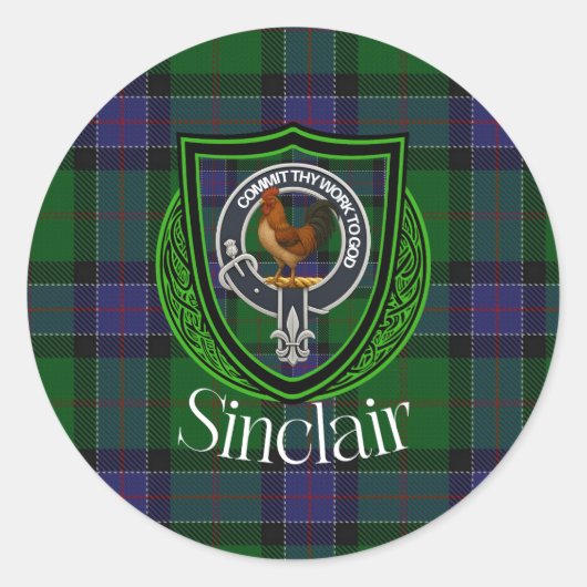 Sinclair Scottish Clan Tartan & Crest Ronde Sticker (Voorkant)