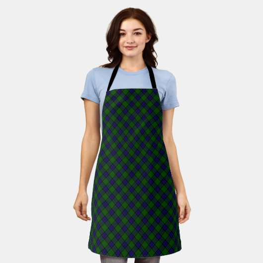 Sinclair tartan blauwe groene schol schort (Gedragen)