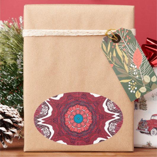 Sindhi Etnische Stammen Patroon Art Print Ovale Sticker (Feestdagen)