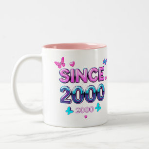 Sinds 2000 – Y2K Retro Aesthetische Typografie Ont Tweekleurige Koffiemok