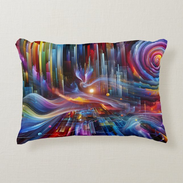 "Sinewaves Of Light" Modern Colorful Futuristic  Accent Kussen (Voorkant)