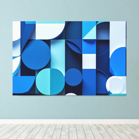 Sinfonía Azul: Abstracción Geométrica Canvas Afdruk (Insitu (Houten vloer))