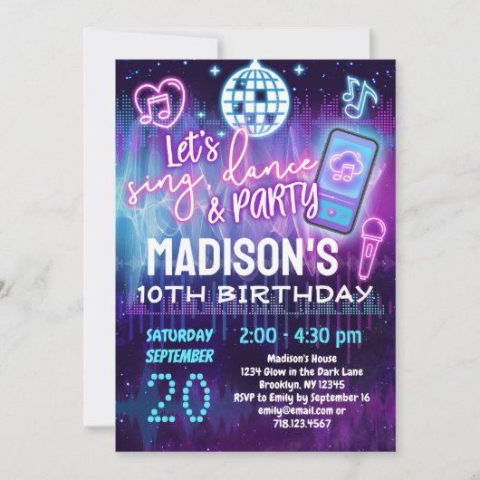 Sing, Dance & Party Girls Music Birthday Party Kaart (Voorkant)