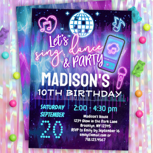 Sing, Dance & Party Girls Music Birthday Party Kaart