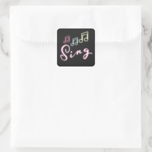 Sing Neon Muzieknoten Vierkante Sticker (Tas)