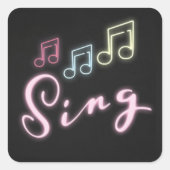 Sing Neon Muzieknoten Vierkante Sticker (Voorkant)