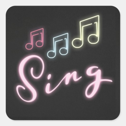 Sing Neon Muzieknoten Vierkante Sticker (Voorkant)