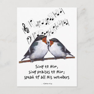 Sing Paus voor God: Twee vogels, Muzieknoten, kuns Briefkaart