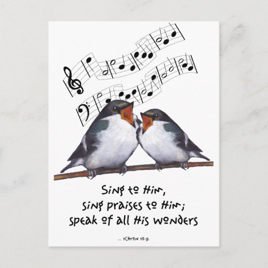 Sing Paus voor God: Twee vogels, Muzieknoten, kuns Briefkaart (Voorkant)