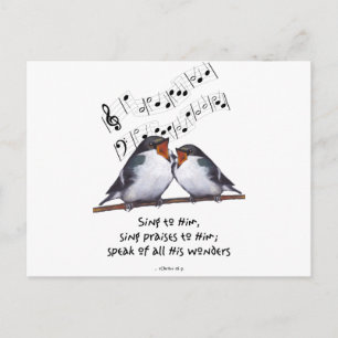 Sing Paus voor God: Twee vogels, Muzieknoten, kuns Briefkaart