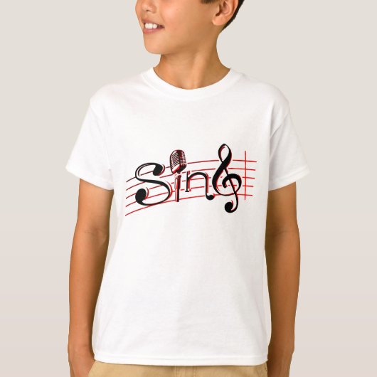 Sing retro mic kinder wit rood en zwart logo t-shi t-shirt (Voorkant)