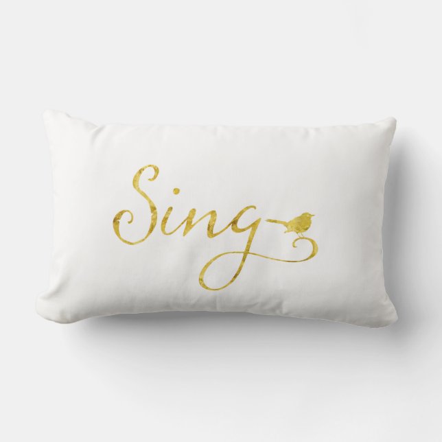 Sing Song Bird Gold Faux Glitter Metallic Sequins Kussen (Voorkant)