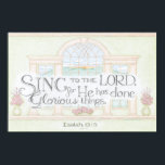 Sing to the Lord Poster<br><div class="desc">Singers of inspirational song whether around the house, in the shower or in front of an audience can relate to this verse of praise from Isaiah. This illustrated text is part of a meditative scene of soft green and a large window overlooking rolling hills, blue skies and a sunrise (or...</div>