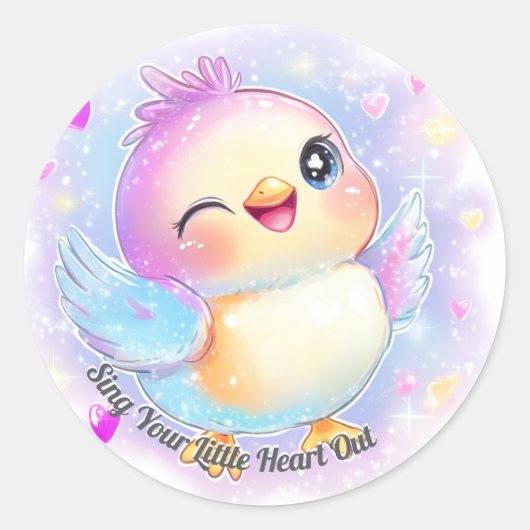 Sing Your Little Heart Out: Schattigee pastel Baby Ronde Sticker (Voorkant)