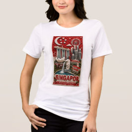 Singapore 3D Micro Mosaic Verticaal Landmark Kunst Tri-Blend Shirt