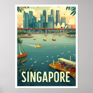 Singapore Art Vintage Travel Illustratie Poster