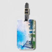 Singapore Azië Panorama Uitzicht Waterverf Bagagelabel (Voorkant (verticaal))