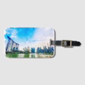 Singapore Azië Panorama Uitzicht Waterverf Bagagelabel (Voorkant (horizontaal))