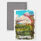 Singapore Azië Waterverf Reizen Magneet (Voorkant / Achterkant)