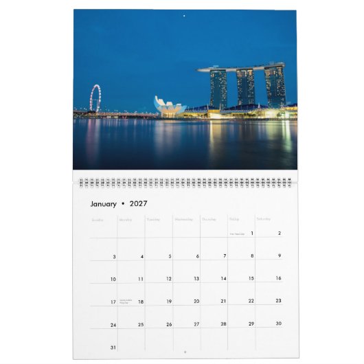 Singapore bij nacht kalender (Jan 2027)