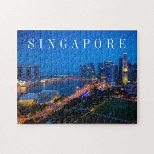 Singapore binnenstad bij nacht legpuzzel (Horizontaal)