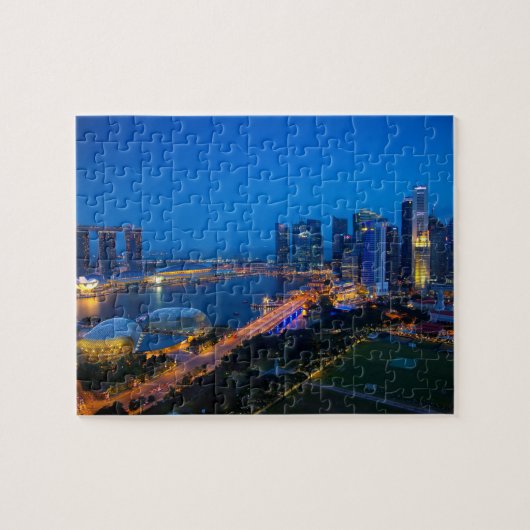 Singapore binnenstad bij nacht legpuzzel (Horizontaal)
