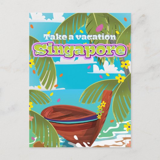 Singapore cartoon reisposter kunst. briefkaart (Voorkant)