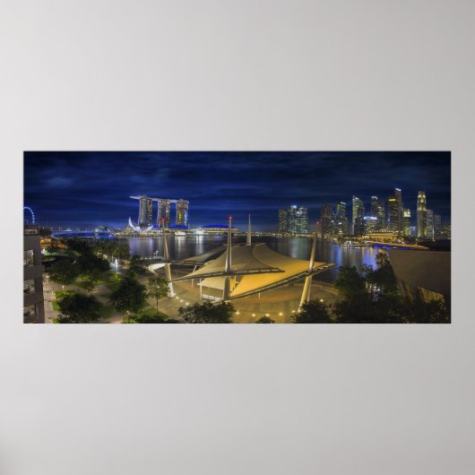 Singapore Central Business District Skyline Night Poster (Voorkant)
