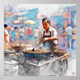 Singapore Chestnut Hawker - Grote Archiefdruk Poster