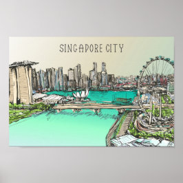 Singapore City Beroemde Reisplaats Illustratie Poster