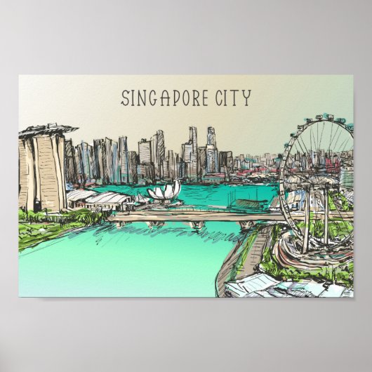 Singapore City Beroemde Reisplaats Illustratie Poster (Voorkant)