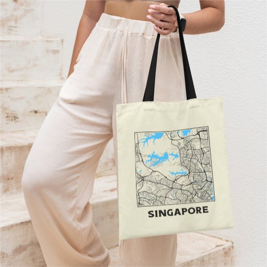 Singapore City Map Tote Bag