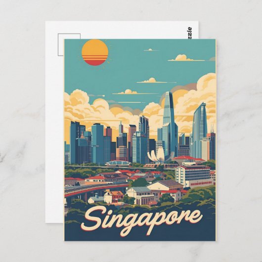 Singapore city retro Skyline Briefkaart (Voorkant / Achterkant)