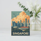 Singapore city retro Skyline Briefkaart (Staand voorkant)