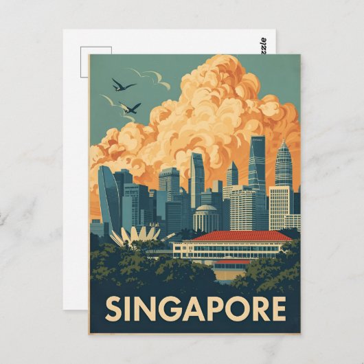 Singapore city retro Skyline Briefkaart (Voorkant / Achterkant)