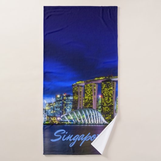 Singapore City Skyline bij nacht Badhanddoek (Badhanddoek)