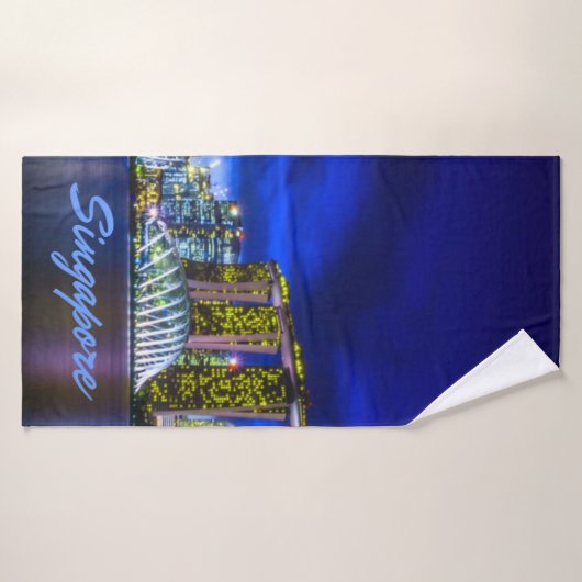 Singapore City Skyline bij nacht Badhanddoek (Badhanddoek)