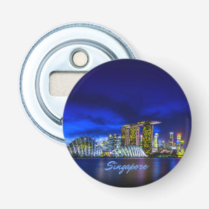 Singapore City Skyline bij nacht Button Flesopener