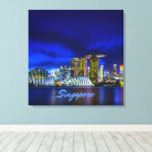 Singapore City Skyline bij nacht Canvas Afdruk (Insitu (Houten vloer))
